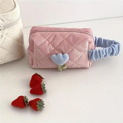 Corduroy Square Cosmetic Bag Soft Texture Portable Travel Storage Bag