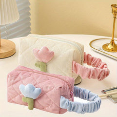 Corduroy Square Cosmetic Bag Soft Texture Portable Travel Storage Bag