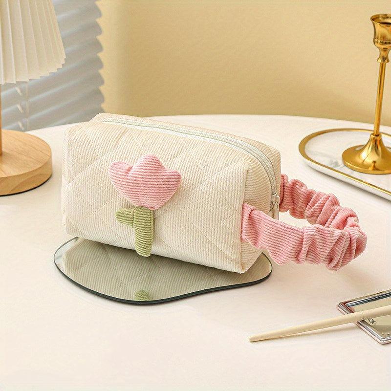 Corduroy Square Cosmetic Bag Soft Texture Portable Travel Storage Bag