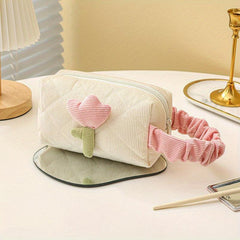 Corduroy Square Cosmetic Bag Soft Texture Portable Travel Storage Bag