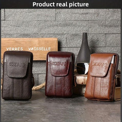 Men's Leather Waist Bag Vertical Belt Clip Waterproof Purse