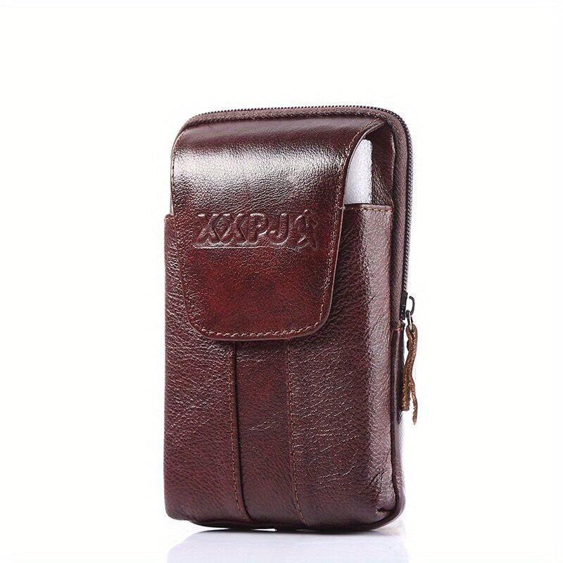 Men's Leather Waist Bag Vertical Belt Clip Waterproof Purse
