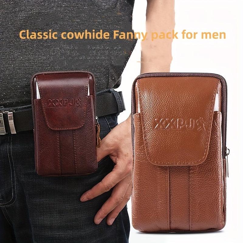 Men's Leather Waist Bag Vertical Belt Clip Waterproof Purse