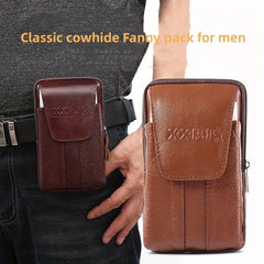Men's Leather Waist Bag Vertical Belt Clip Waterproof Purse
