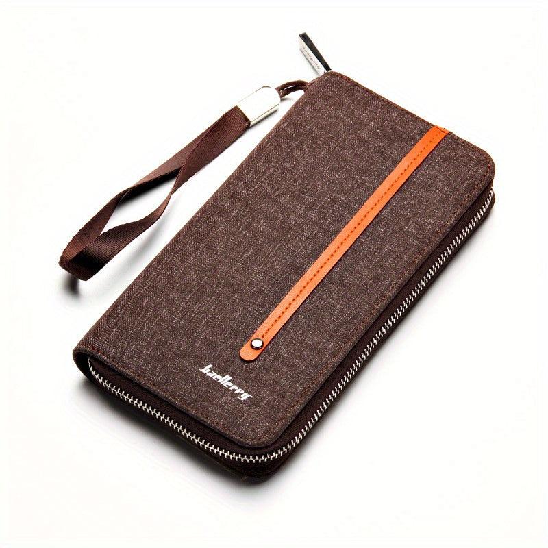 Men's Canvas Clutch Wallet with Card Slots Zipper Coin Purse