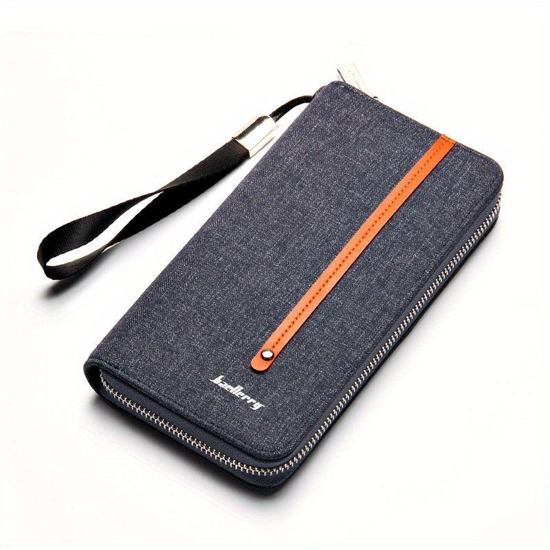 Men's Canvas Clutch Wallet with Card Slots Zipper Coin Purse