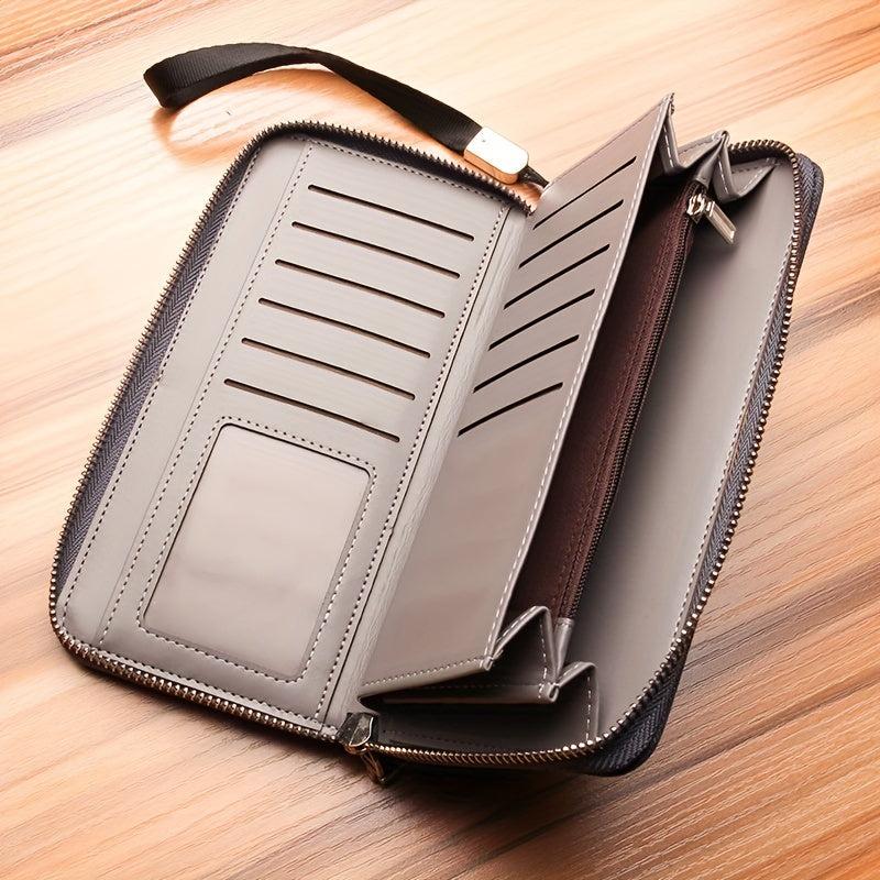 Men's Canvas Clutch Wallet with Card Slots Zipper Coin Purse