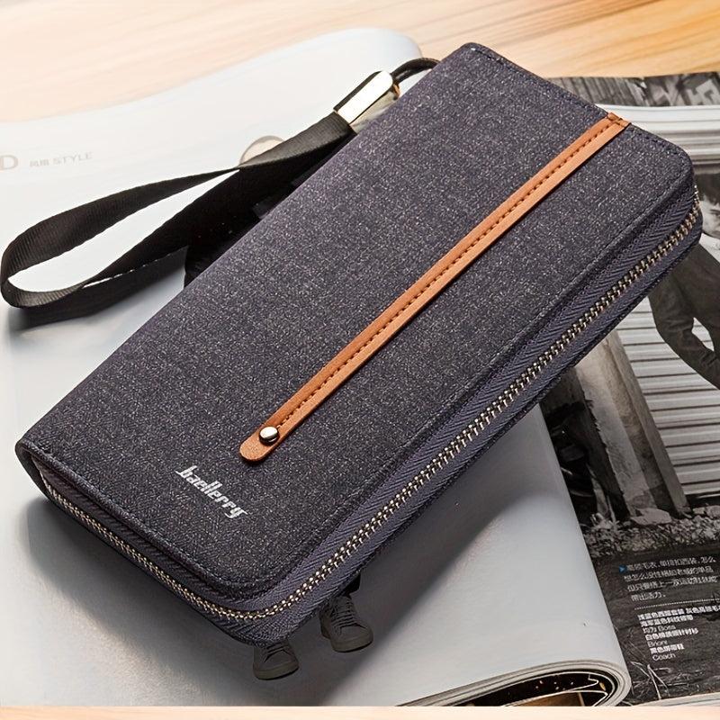 Men's Canvas Clutch Wallet with Card Slots Zipper Coin Purse