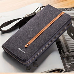 Men's Canvas Clutch Wallet with Card Slots Zipper Coin Purse