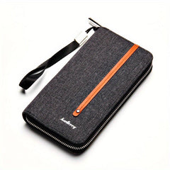 Men's Canvas Clutch Wallet with Card Slots Zipper Coin Purse