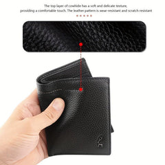 Men's Leather Short Wallet Vertical Cowhide Business Wallet Money Clip