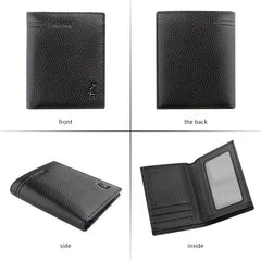 Men's Leather Short Wallet Vertical Cowhide Business Wallet Money Clip