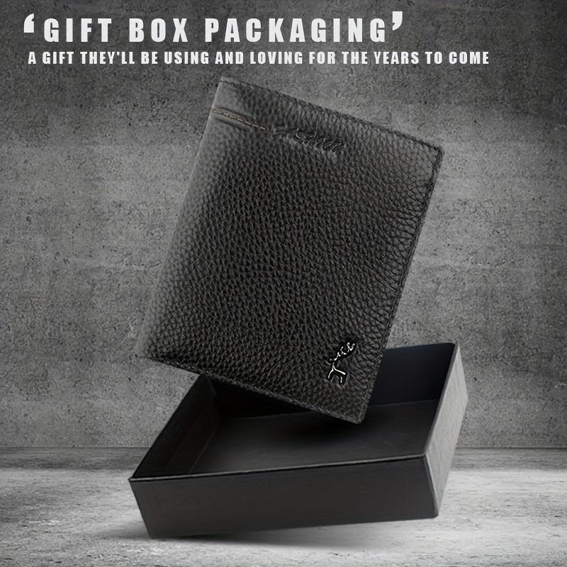 Men's Leather Short Wallet Vertical Cowhide Business Wallet Money Clip