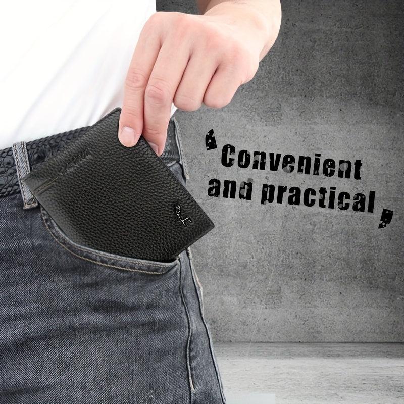 Men's Leather Short Wallet Vertical Cowhide Business Wallet Money Clip