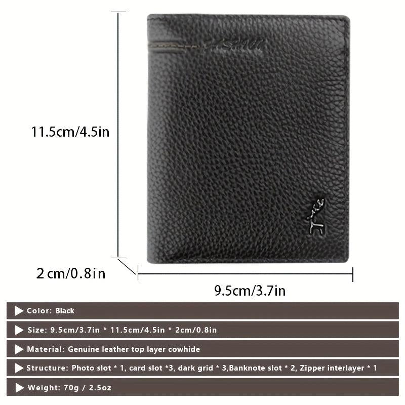 Men's Leather Short Wallet Vertical Cowhide Business Wallet Money Clip