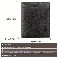 Men's Leather Short Wallet Vertical Cowhide Business Wallet Money Clip