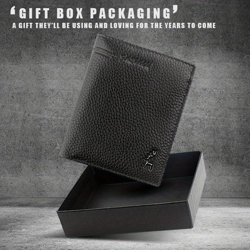 Men's Leather Short Wallet Vertical Cowhide Business Wallet Money Clip
