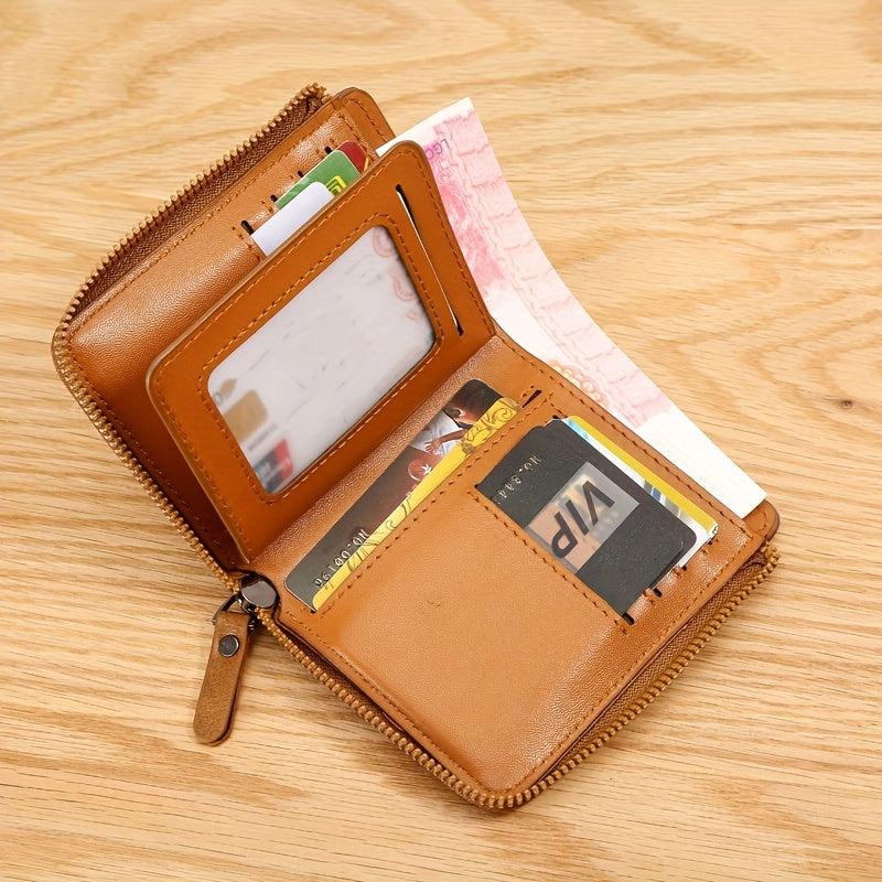 Vintage Leather Zipper Wallet Short Credit Card Wallet