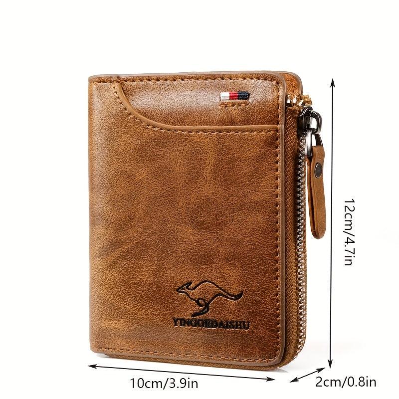 Vintage Leather Zipper Wallet Short Credit Card Wallet