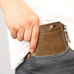 Vintage Leather Zipper Wallet Short Credit Card Wallet