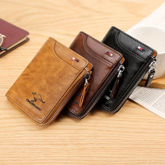 Vintage Leather Zipper Wallet Short Credit Card Wallet