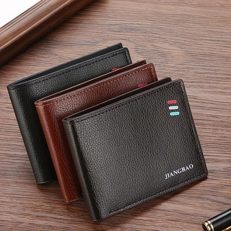 Men's Leather Short Wallet with Multiple Card Slots Large Capacity