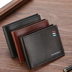 Men's Leather Short Wallet with Multiple Card Slots Large Capacity