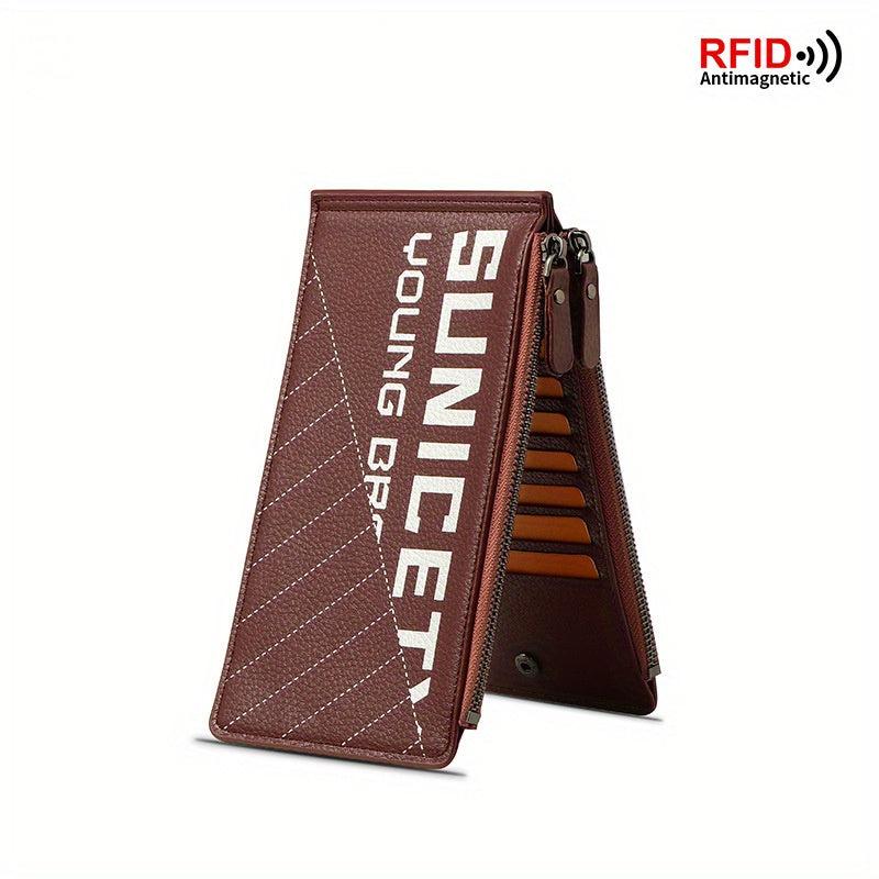 Men's Anti theft Long Wallet PU Large Capacity Card Holder Zipper Coin Purse