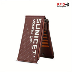 Men's Anti theft Long Wallet PU Large Capacity Card Holder Zipper Coin Purse