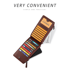 Men's Anti theft Long Wallet PU Large Capacity Card Holder Zipper Coin Purse
