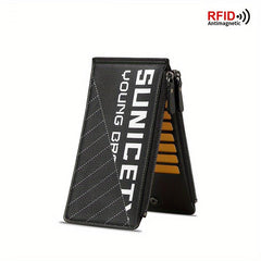 Men's Anti theft Long Wallet PU Large Capacity Card Holder Zipper Coin Purse