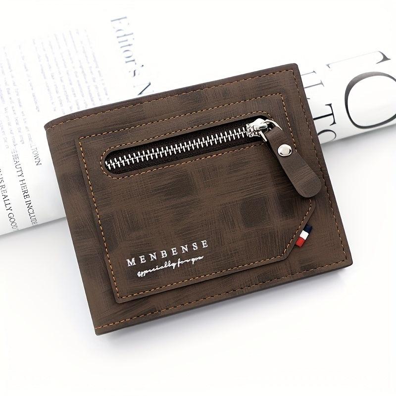 Men's Leather Short Wallet Money Clip Zipper Card Holder