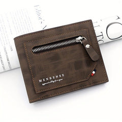 Men's Leather Short Wallet Money Clip Zipper Card Holder