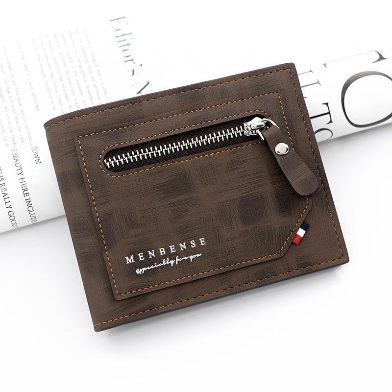Men's Leather Short Wallet Money Clip Zipper Card Holder