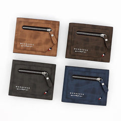 Men's Leather Short Wallet Money Clip Zipper Card Holder