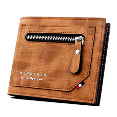 Men's Leather Short Wallet Money Clip Zipper Card Holder