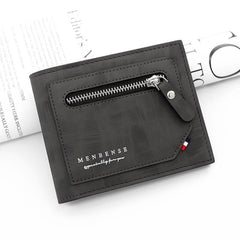 Men's Leather Short Wallet Money Clip Zipper Card Holder