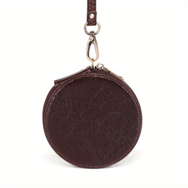Vintage Round Coin Purse Leather Small Purse Top Layer Cowhide Wallets
