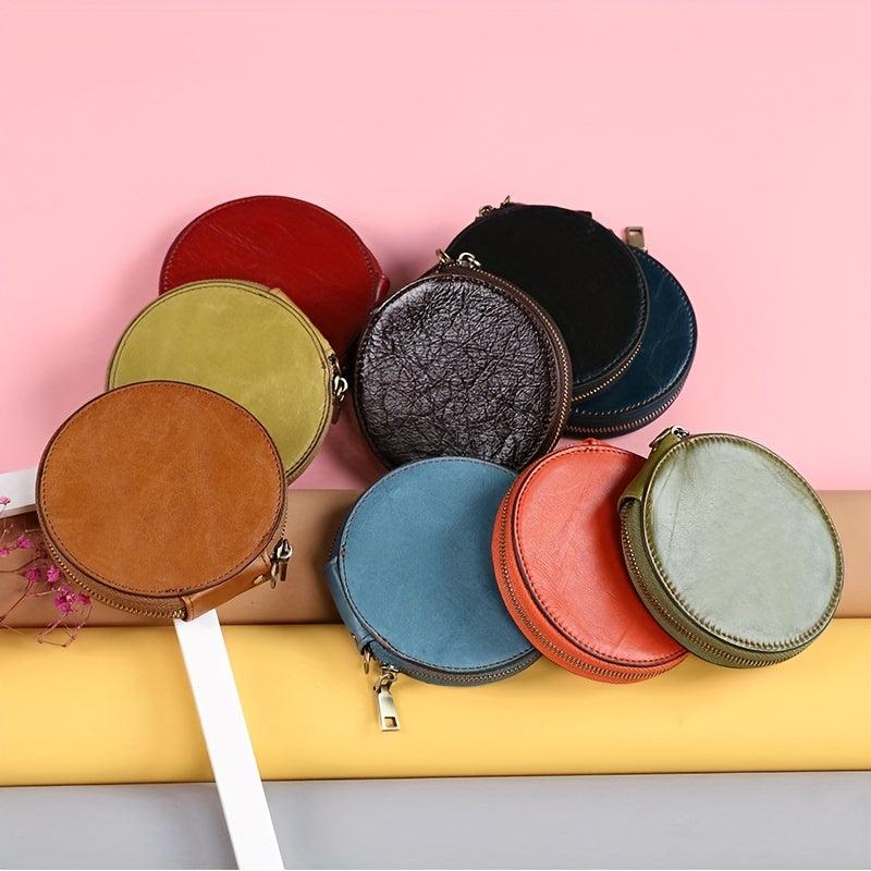 Vintage Round Coin Purse Leather Small Purse Top Layer Cowhide Wallets