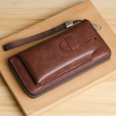 Men's Leather Zipper Handbag Bifold Wallet Clutch Bag Phone Bag