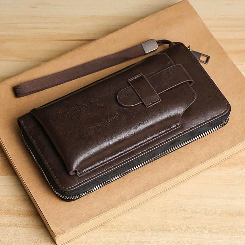 Men's Leather Zipper Handbag Bifold Wallet Clutch Bag Phone Bag