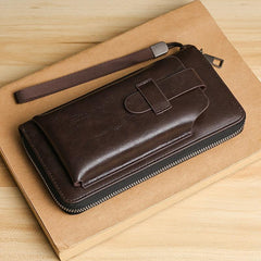 Men's Leather Zipper Handbag Bifold Wallet Clutch Bag Phone Bag
