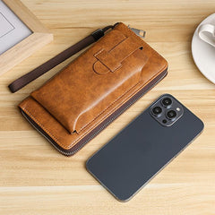 Men's Leather Zipper Handbag Bifold Wallet Clutch Bag Phone Bag
