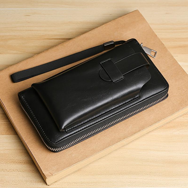 Men's Leather Zipper Handbag Bifold Wallet Clutch Bag Phone Bag