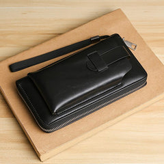 Men's Leather Zipper Handbag Bifold Wallet Clutch Bag Phone Bag