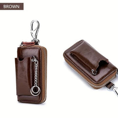 Leather Zipper Key Bag Car Key Holder Household Key Bag