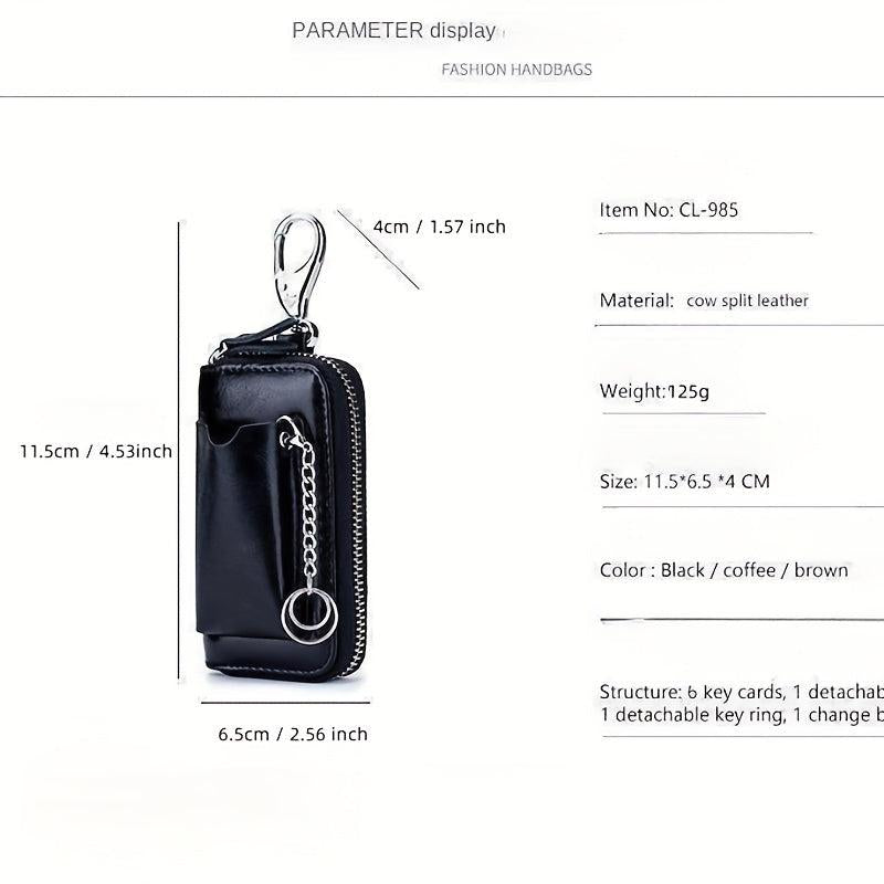 Leather Zipper Key Bag Car Key Holder Household Key Bag