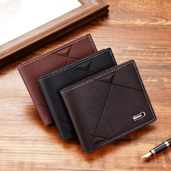Men's PU Leather Short Wallet Casual Wallet Youth Ultra thin Three fold