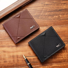 Men's PU Leather Short Wallet Casual Wallet Youth Ultra thin Three fold