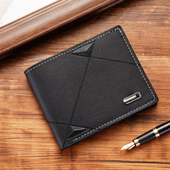 Men's PU Leather Short Wallet Casual Wallet Youth Ultra thin Three fold